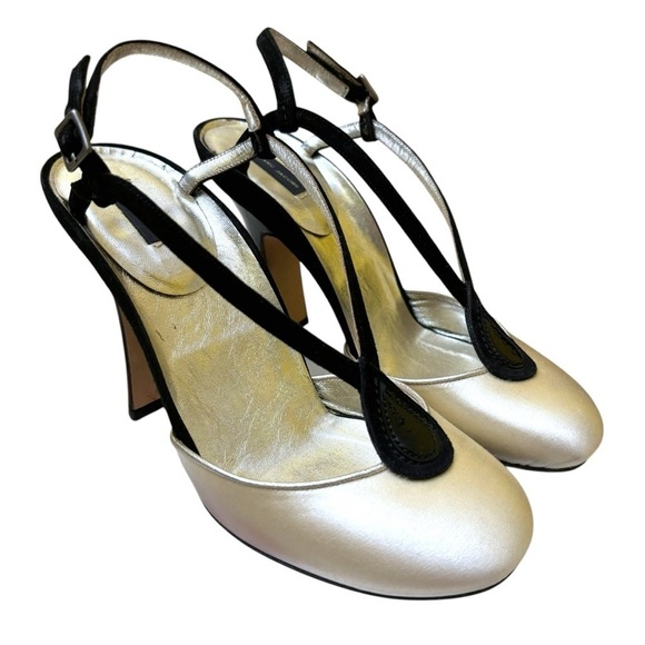 Marc Jacobs heels black cream satin teardrop detail shoes size 6.5 US - Picture 1 of 12